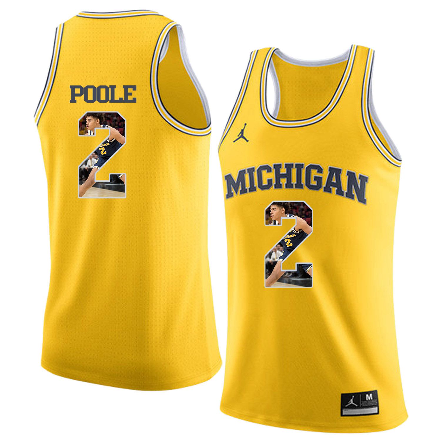Men Jordan University of Michigan Basketball Yellow 2 Poole Fashion Edition Customized NCAA Jerseys